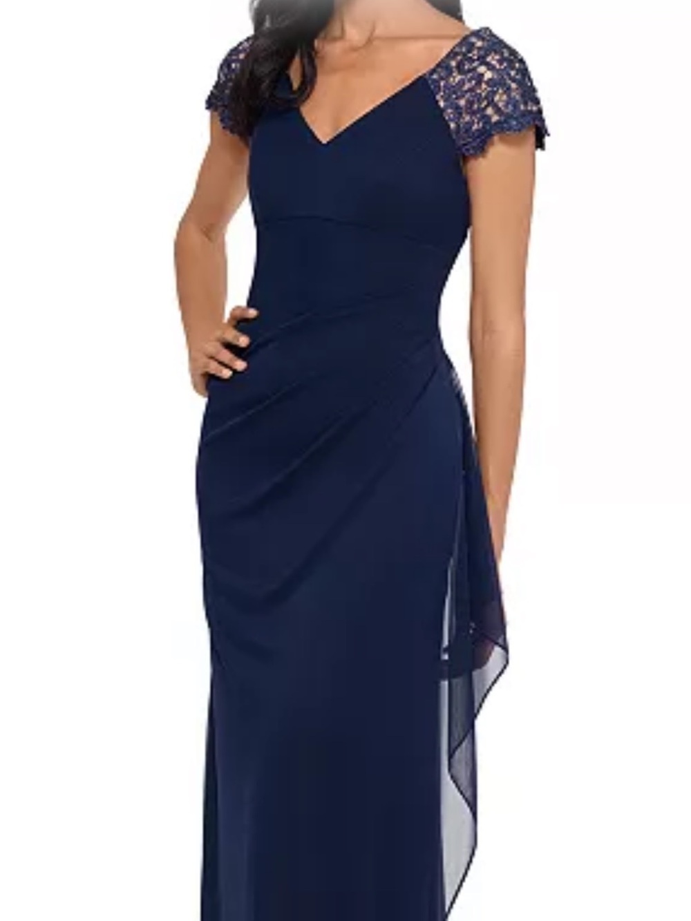 Xscape Navy Lace Cap-Sleeve mother of the bride/groom dress